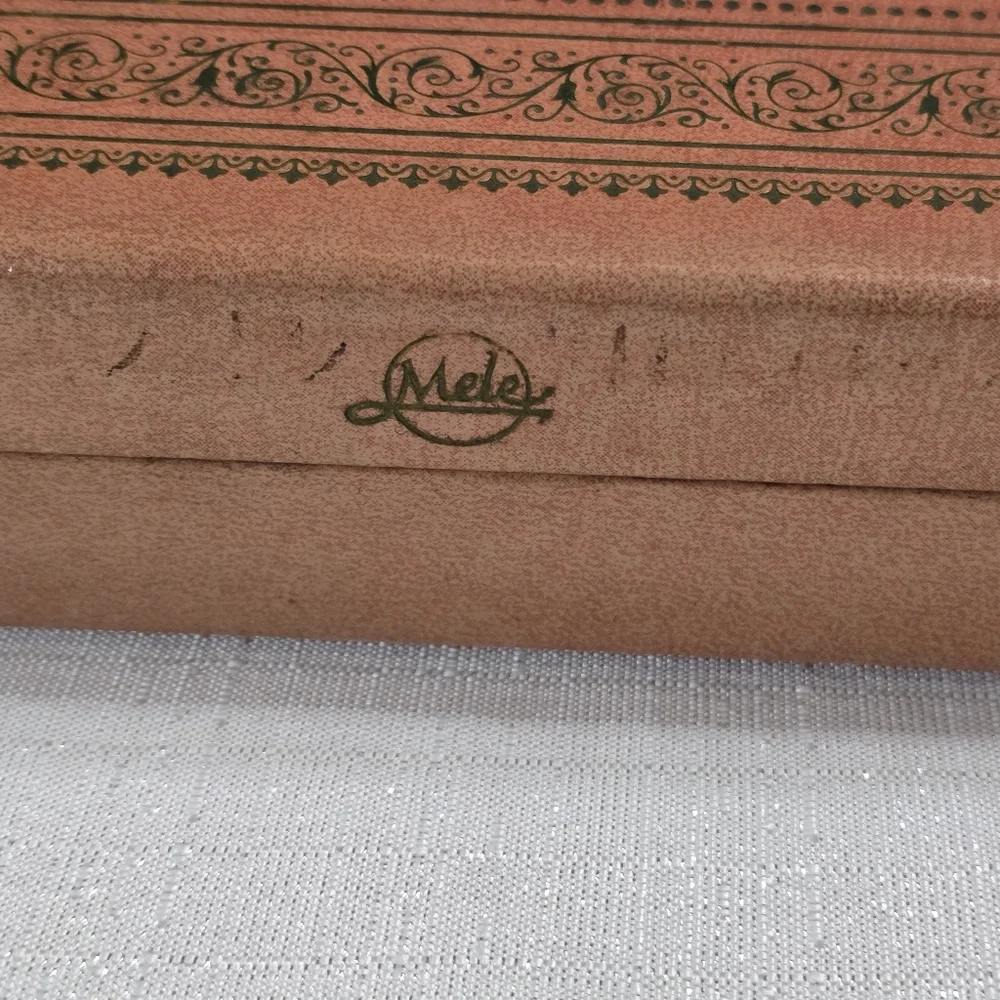 Vintage Mele MCM Salmon Pink Vinyl Exterior Jewelry Box